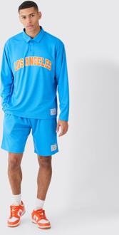 Oversized Mesh Los Angeles Rugby Polo En Mesh Shorts Set, Blue