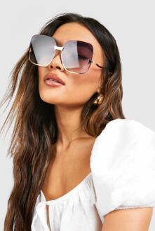 Oversized Metal Trim Sunglasses, Gold - ONE SIZE