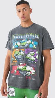 Oversized Ninja Turtles Wash License T-Shirt, Charcoal - S