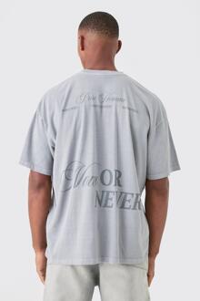 Oversized Now Or Never Washed T-Shirt, Charcoal - L