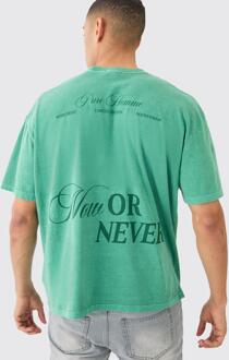 Oversized Now Or Never Washed T-Shirt, Green - S
