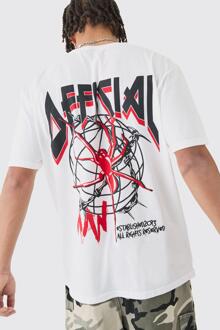 Oversized Official Spider Print T-Shirt, White - XS