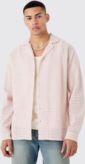Oversized Open Geweven Overhemd Met Lange Mouwen, Pink - S