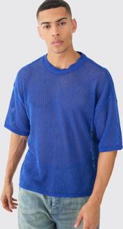 Oversized Open Stitch T-Shirt In Cobalt, Cobalt