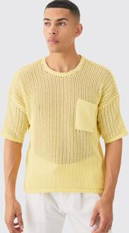 Oversized Open Stitch T-Shirt With Pocket In Yellow, Yellow - XL