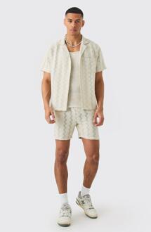 Oversized Open Weave Geo Stripe Shirt And Short, Sage - L