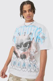 Oversized Oversized Schedel T-Shirt Met Print En Naaddetail, White - L