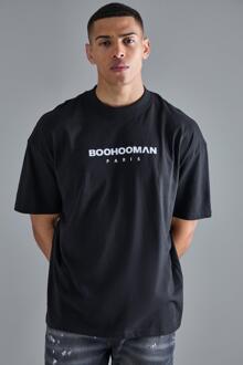 Oversized Paris Boohooman T-Shirt Met Print, Black - S