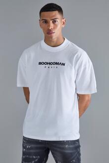 Oversized Paris Boohooman T-Shirt Met Print, White - L