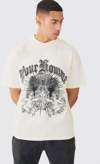 Oversized Pour Homme T-Shirt Met Print, Ecru
