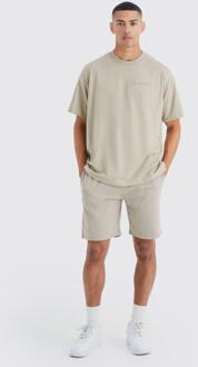 Oversized Premium Premium Set Met Shorts, Taupe