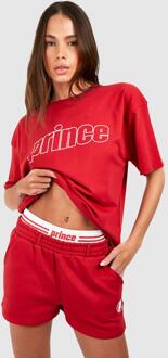 Oversized Prince T-Shirt Met Print, Red - 46