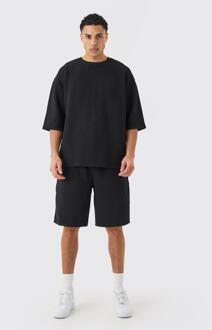 Oversized Quilted Herringbone T-Shirt And Short Set, Black - M
