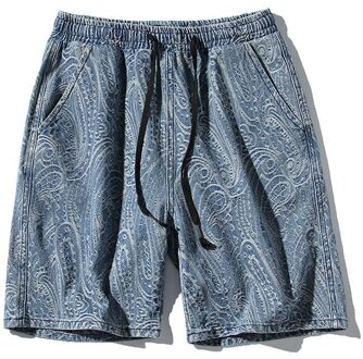 Oversized Retro Gewassen Denim Shorts Mannen Zomer Cashew Borduren Korte Cowboy Broek Mode Harajuku Plus Size 5XL Jeans Mannelijke aziatisch XXXL