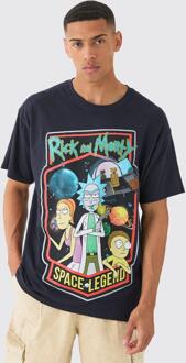 Oversized Rick And Morty Cartoon License T-Shirt, Navy - S