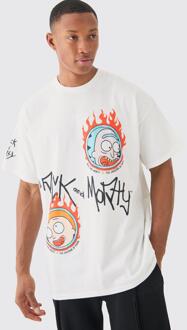 Oversized Rick And Morty Cartoon License T-Shirt, White - S