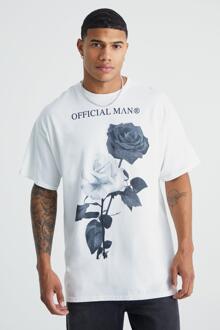 Oversized Rozen T-Shirt Met Print, White - XL
