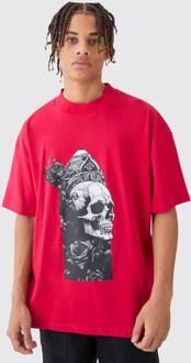 Oversized Schedel T-Shirt Met Brede Nek, Red