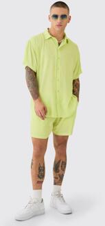 Oversized Short Sleeve Cheese Cloth Shirt And Short Set, Green - L