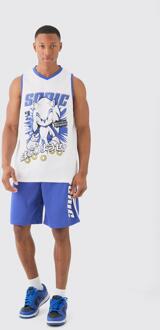 Oversized Sonic The Hedgehog License Mesh Tank And Short Set, Blue - XL