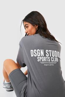 Oversized Sports Club T-Shirt Met Tekst, Charcoal - XL