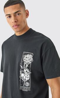 Oversized Stencil T-Shirt Met Print, Black - L