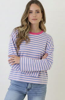 Oversized Strepen Top Katoen Baby Blue Roze Blauw/Roze