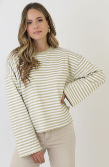 Oversized Strepen Top Katoen Beige Off White Beige/Wit