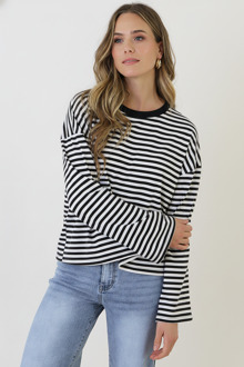 Oversized Strepen Top Katoen Black Off White Wit/Zwart