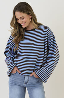 Oversized Strepen Top Katoen Choco Baby Blue Blauw/Bruin
