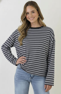 Oversized Strepen Top Katoen Double Black Zwart