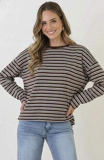 Oversized Strepen Top Katoen Double Choco Bruin