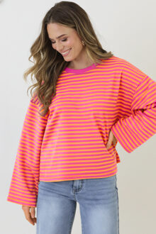 Oversized Strepen Top Katoen Fuchsia Orange Oranje/Roze