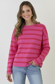 Oversized Strepen Top Katoen Fuchsia Rood Rood/Roze
