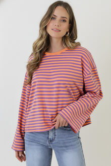 Oversized Strepen Top Katoen Lila Orange Lila/Oranje