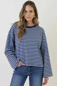 Oversized Strepen Top Katoen Marine Baby Blue Blauw/Marineblauw
