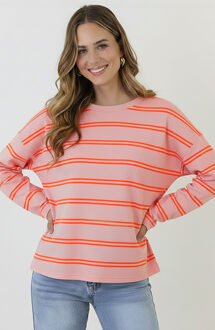 Oversized Strepen Top Katoen Roze Orange Neon Oranje/Roze