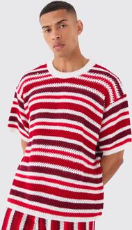 Oversized Stripe Knitted T-Shirt In White, White - M