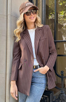 Oversized Striped Print Blazer Choco Bruin