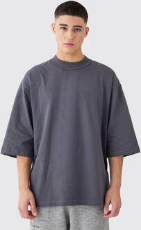 Oversized T-Shirt Met Dikke Hals En Korte Mouwen, Charcoal - XS