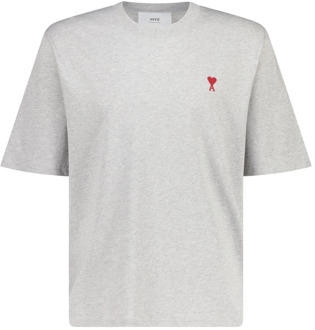 Oversized T-shirt met logo borduursel Ami Paris , Gray , Heren - 2Xl,Xl,L,M