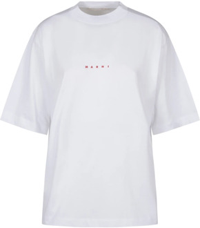 Oversized T-shirt met logo-opdruk Marni , White , Dames - Xs,2Xs
