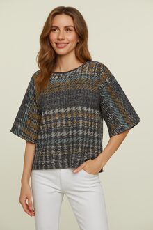 Oversized T-shirt met pied-de-poule-gebreid effect Veelkleurig