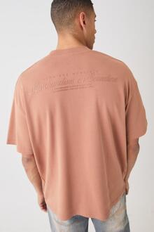 Oversized T-Shirt Met Print En Brede Nek, Brown - L