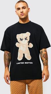 Oversized Teddy T-Shirt Met Brede Nek, Black - L