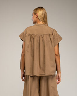 Oversized top met korte mouwen en plooien Camel - One Size