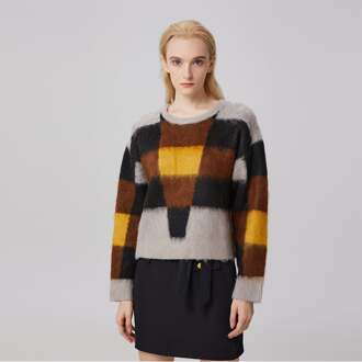 Oversized trui met ruitjespatroon Geel - XL