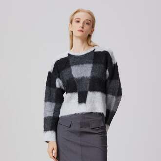 Oversized trui met ruitjespatroon Grijs - L