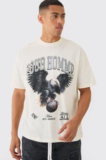 Oversized Varsity Eagle T-Shirt, Ecru - XS