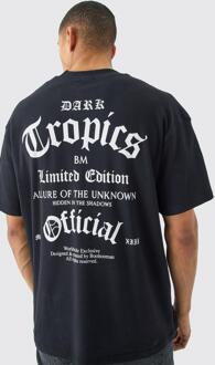 Oversized Verweven Dark Tropics T-Shirt, Black - M